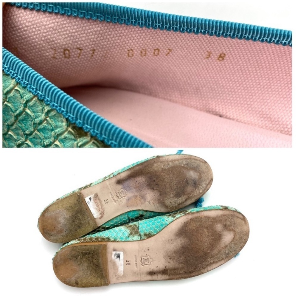 PRETTY Ballerinas Snakeskin Round toe Ballet Flats In Aqua Blue Green Size 8 - Picture 10 of 12